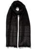 JANE CARR, THE TANGO SCARF - Black pure cashmere scarf with silver metallic stripes - tied