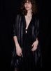 THE SKYLINE - Black cashmere scarf with silver stripes - Model