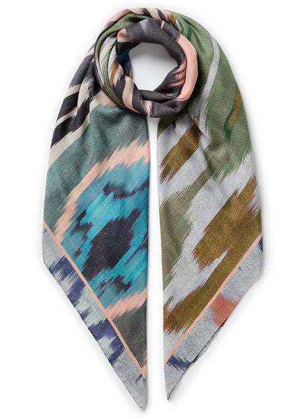 THE IKAT SQUARE - Multicolour printed modal and cashmere scarf - tied