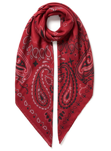 THE BANDANA SQUARE - Pomodoro red printed modal and cashmere scarf - tied