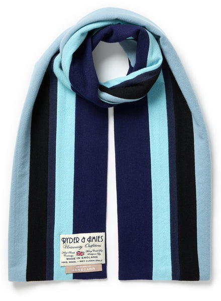 THE SCHOOL SCARF - Pilot blue and black striped wool scarf - tied