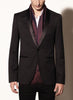 THE POLKA DOT FRINGED SILK SCARF - Burgundy and white pure silk jacquard scarf - Model