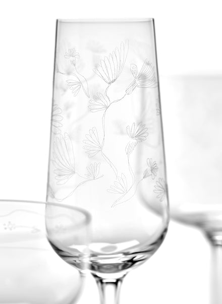 SET OF FOUR Camelia Aubergine CHAMPAGNE FLUTES - MARNI - Midnight Flowers collection