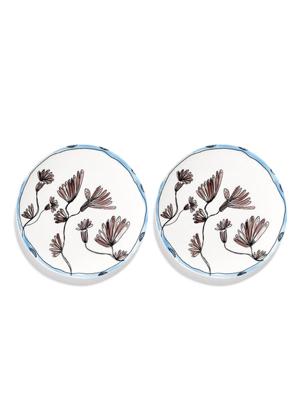 SET OF TWO Camelia Aubergine BREAKFAST PLATES - MARNI - From the Midnight Flowers collection