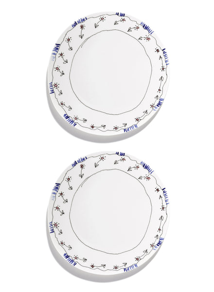 SET OF TWO Anemone Milk DINNER PLATES - MARNI - From the Midnight Flowers collection