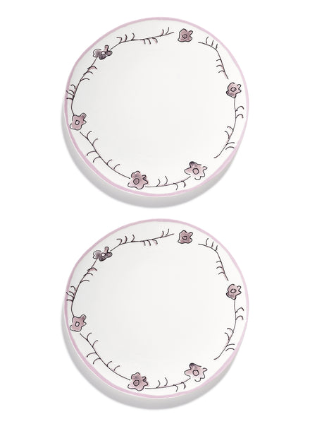 SET OF TWO Dark Viola DINNER PLATES - MARNI - From the Midnight Flowers collection