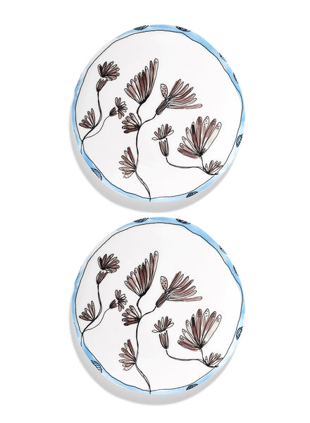SET OF TWO Camelia Aubergine DINNER PLATES - MARNI - From the Midnight Flowers collection