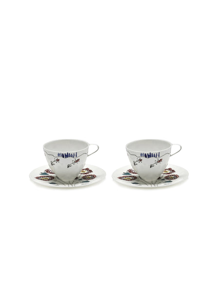 SET OF TWO ESPRESSO CUPS AND SAUCERS BY MARNI - From the Midnight Flowers collection - 1