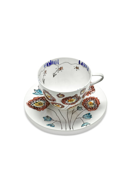 SET OF TWO CAPPUCCINO CUPS AND SAUCERS BY MARNI - From the Midnight Flowers collection - 2