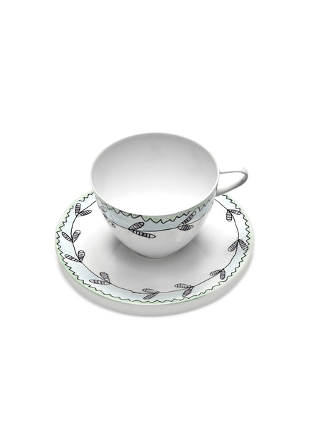 SET OF TWO Blossom Milk CAPPUCCINO CUPS AND SAUCERS - MARNI - From the Midnight Flowers collection