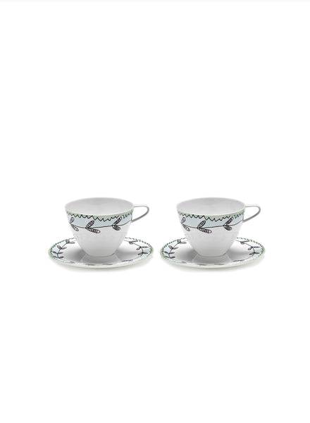 SET OF TWO Blossom Milk CAPPUCCINO CUPS AND SAUCERS - MARNI - From the Midnight Flowers collection