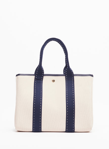RUE DE VERNEUIL - The Traversée White and Navy Medium Cotton Tote - 1