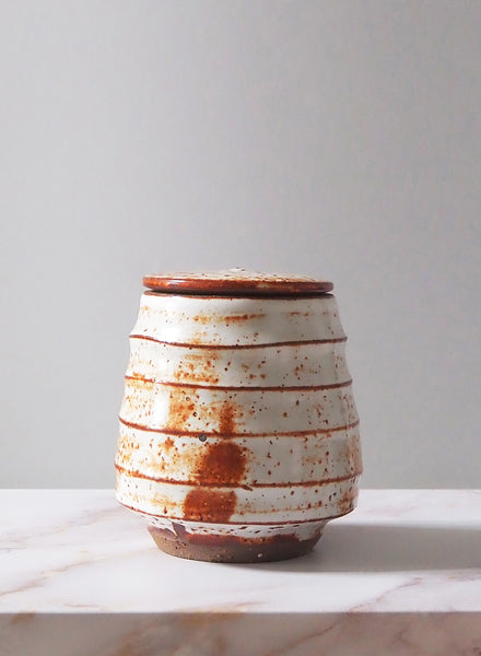 Ridged Tea Jar with Shino Glaze - 1