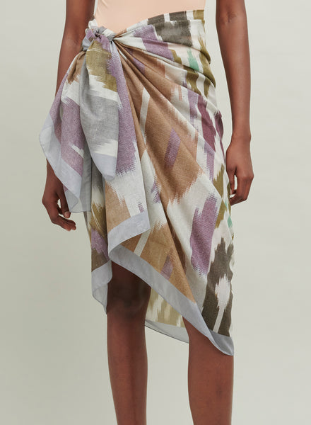The Ikat Pareo, grey multicolour printed cotton and silk-blend pareo – model 1