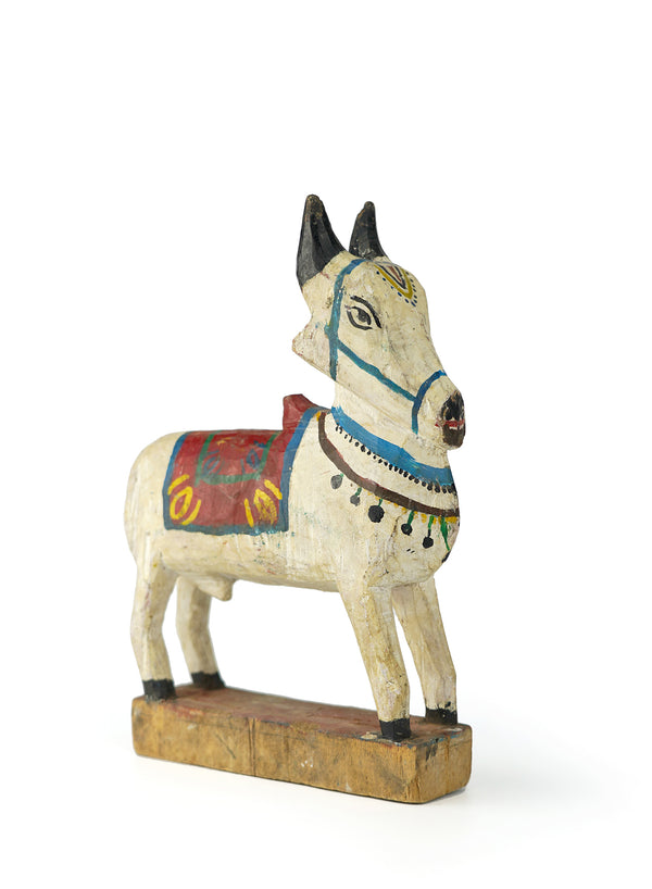 VINTAGE PAINTED WOODEN NANDI SCULPTURE - 1