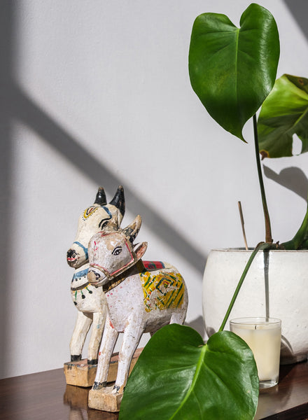 VINTAGE PAINTED WOODEN NANDI SCULPTURE - 6
