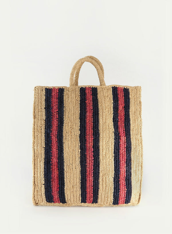 AIRO TOTE -  Natural, navy and coral - Front