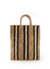 AIRO TOTE - Medium striped raffia tote in tea, black and natural - front