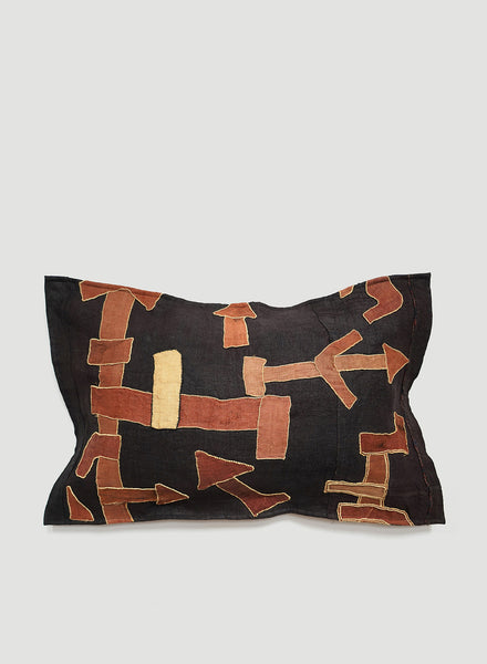 AUTHENTIC HANDMADE KUBA CLOTH CUSHION FROM CONGO, BLACK 1 - Lead Image 