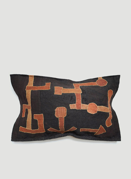 AUTHENTIC HANDMADE KUBA CLOTH CUSHION FROM CONGO, BLACK 2 - Lead Image