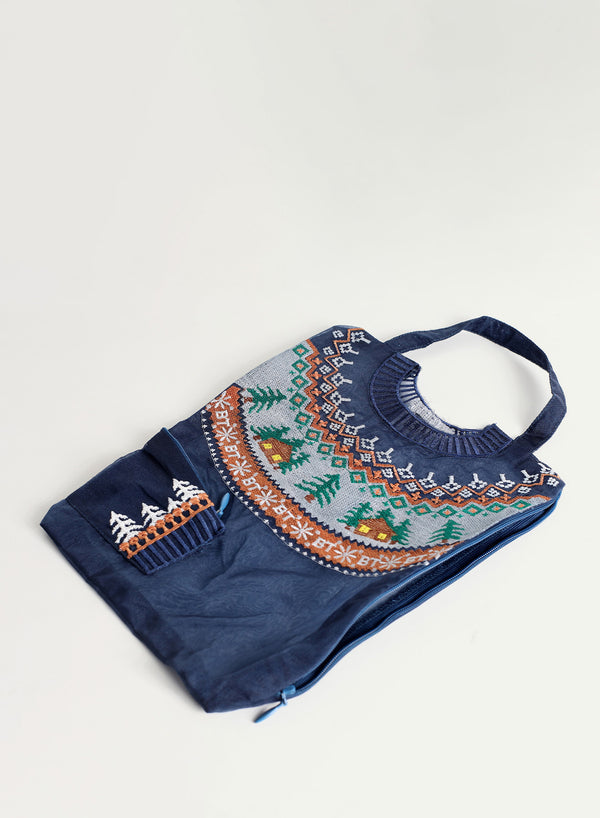 BRIGITTE TANAKA - Pochette Grande Pull Bleu - Front