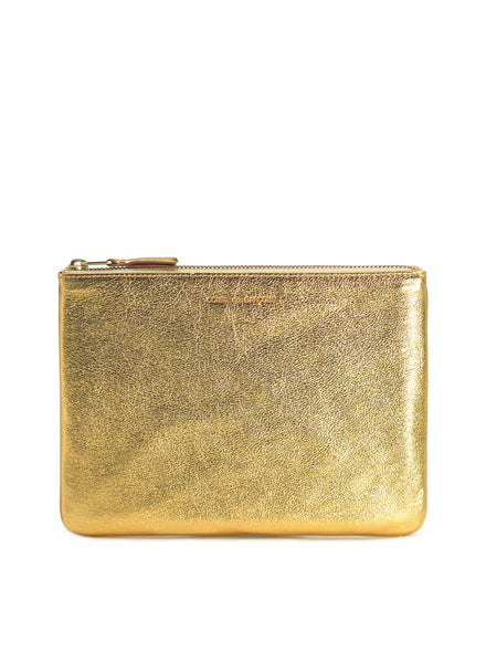 COMME DES GARÇONS - Metallic Leather Zip Pouch, Gold - Front