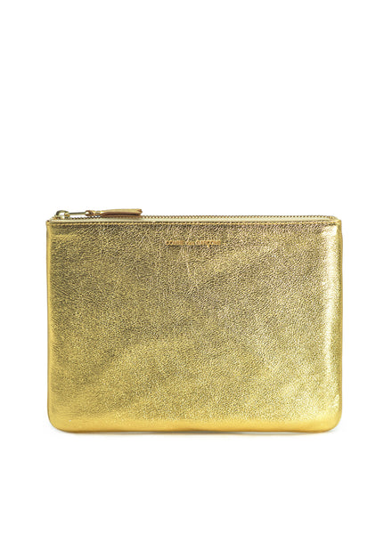 COMME DES GARÇONS - Metallic Leather Zip Pouch, Gold - Front