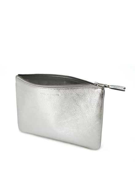 COMME DES GARÇONS - Metallic Leather Zip Pouch, Silver - Angle