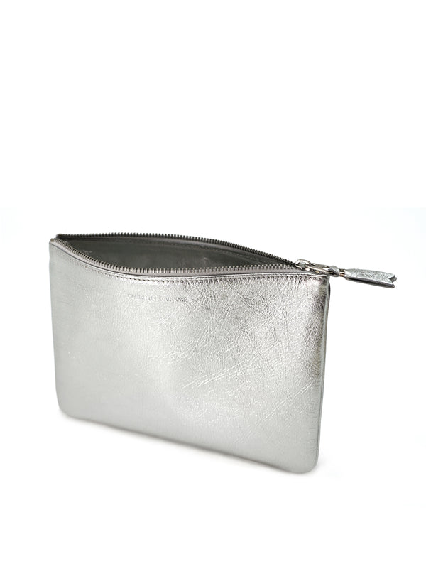 COMME DES GARÇONS - Metallic Leather Zip Pouch, Silver - Angle