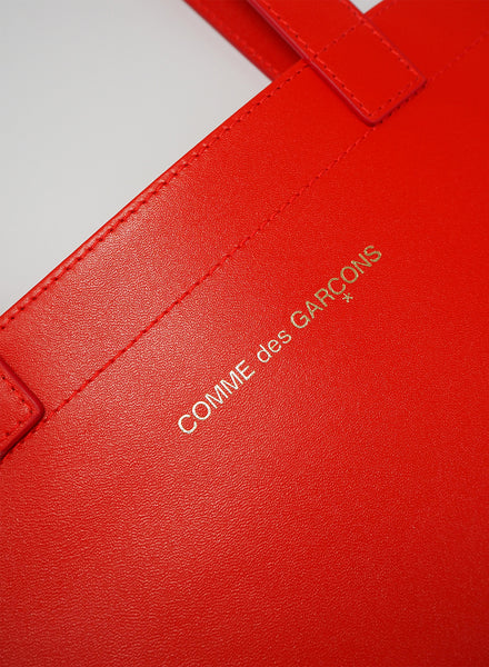 COMME DES GARCONS - Huge Logo Leather Tote Bag - Red - Detail