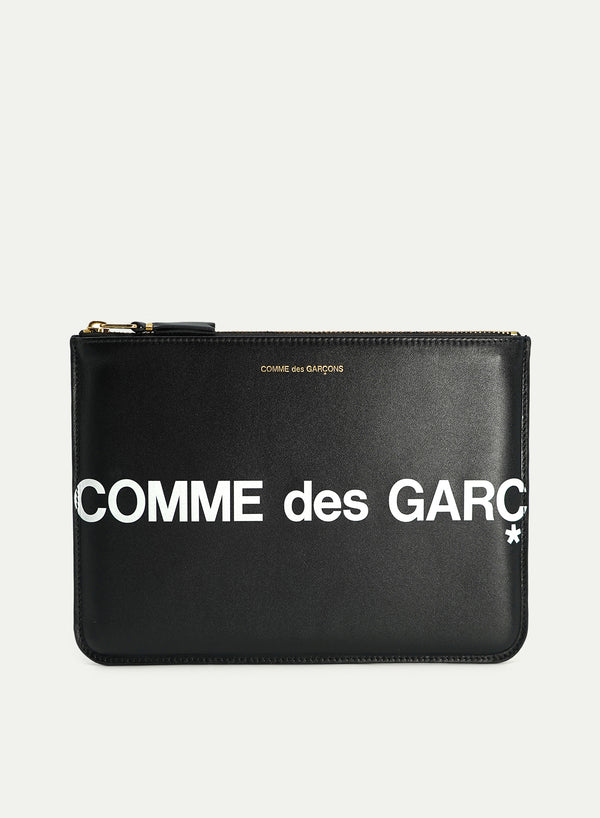 COMME DES GARCONS - Huge Logo Leather Zip Pouch - SA5100HL - Black - Front