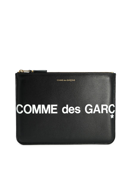 COMME DES GARÇONS - Huge Logo Leather Zip Pouch, Black - Front