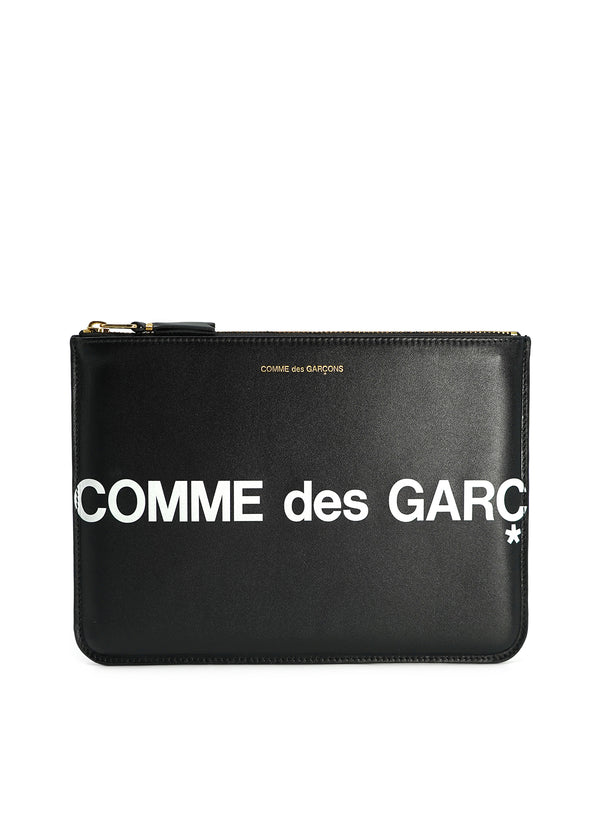 COMME DES GARÇONS - Huge Logo Leather Zip Pouch, Black - Front
