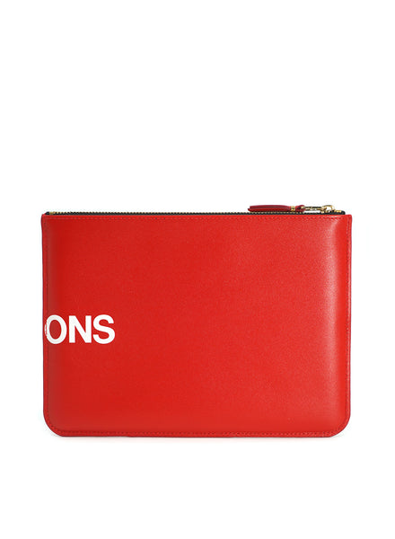 COMME DES GARÇONS - Huge Logo Leather Zip Pouch, Red - Back