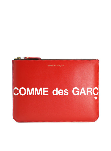 COMME DES GARÇONS - Huge Logo Leather Zip Pouch, Red - Front