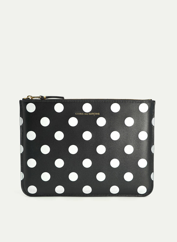 COMME DES GARCONS - Polka Dot Leather Zip Pouch - SA5100PD - Black - Front