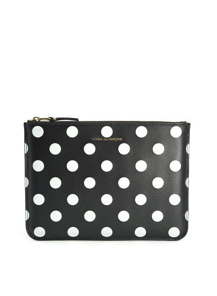 COMME DES GARÇONS - Polka Dot Leather Zip Pouch, Black - Front