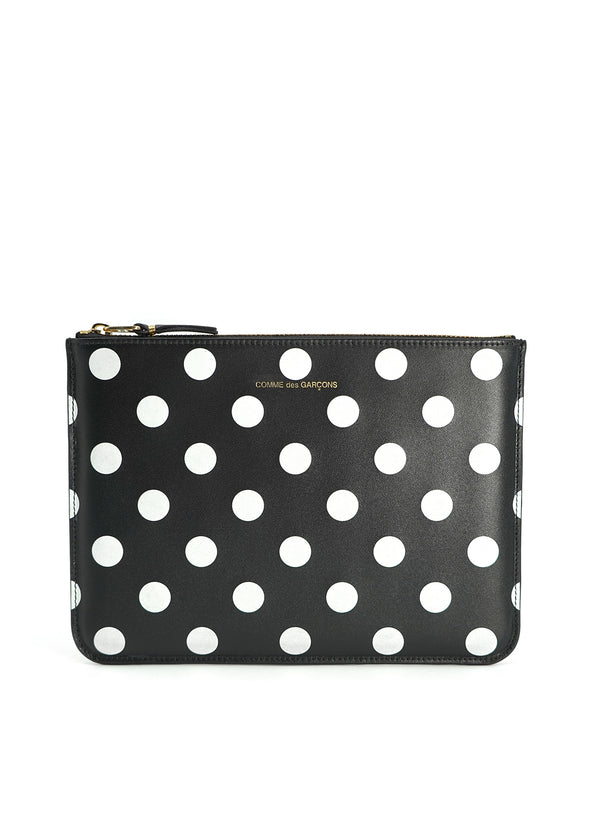 COMME DES GARÇONS - Polka Dot Leather Zip Pouch, Black - Front