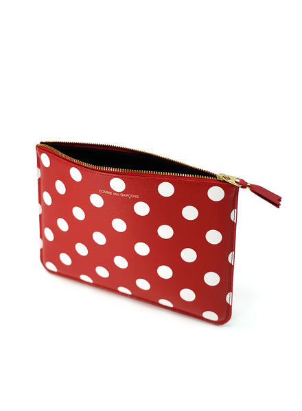 COMME DES GARÇONS - Polka Dot Leather Zip Pouch, Red - Angle