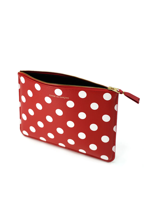 COMME DES GARÇONS - Polka Dot Leather Zip Pouch, Red - Angle