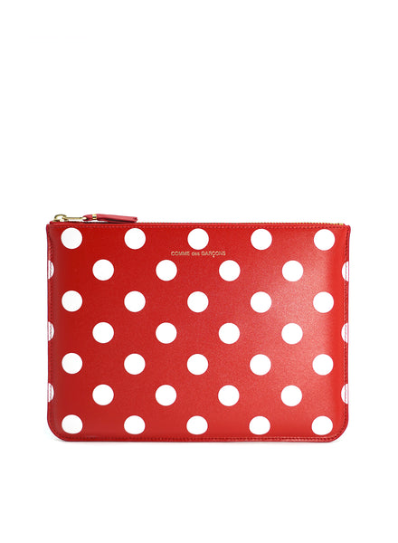 COMME DES GARÇONS - Polka Dot Leather Zip Pouch, Red - Front