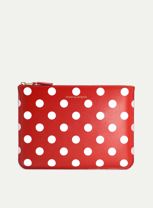 COMME DES GARCONS - Polka Dot Leather Zip Pouch - SA5100PD - Red - Front
