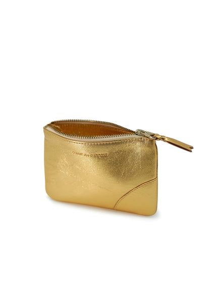 COMME DES GARÇONS - Small Metallic Leather Zip Pouch, Gold - Angle