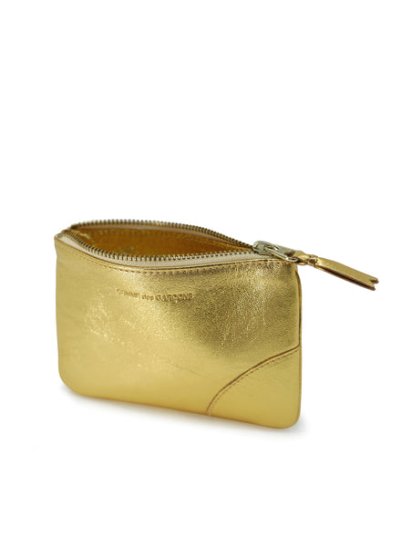 COMME DES GARÇONS - Small Metallic Leather Zip Pouch, Gold - Angle