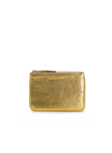 COMME DES GARÇONS - Small Metallic Leather Zip Pouch, Gold - Front