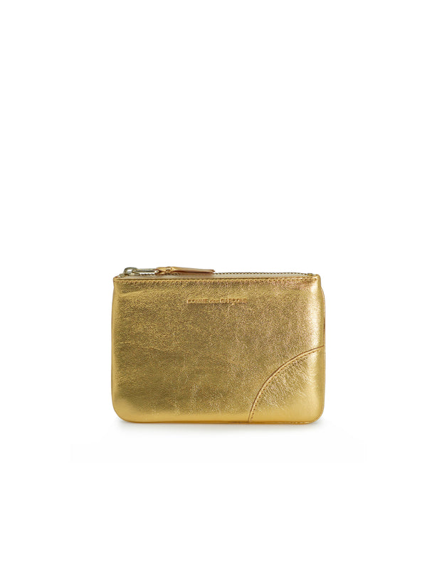 COMME DES GARÇONS - Small Metallic Leather Zip Pouch, Gold - Front