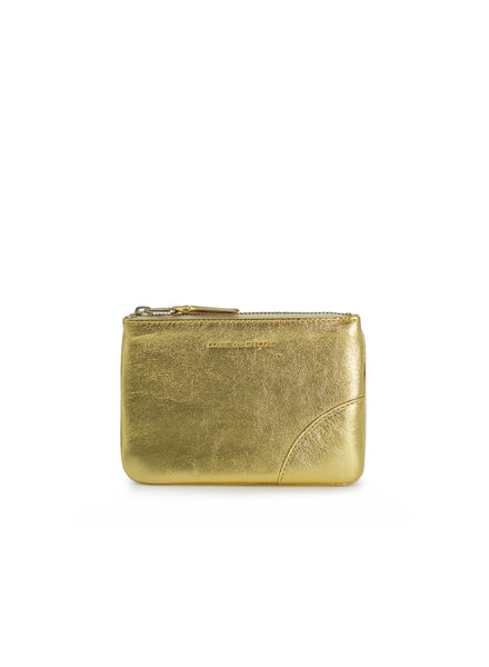 COMME DES GARÇONS - Small Metallic Leather Zip Pouch, Gold - Front
