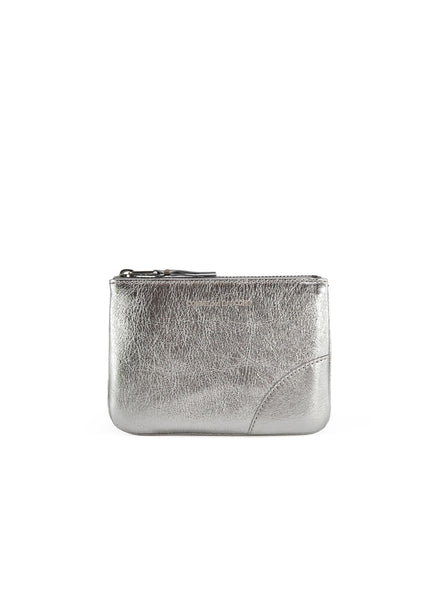 COMME DES GARCONS - Small Leather Zip Pouch - Silver - Front