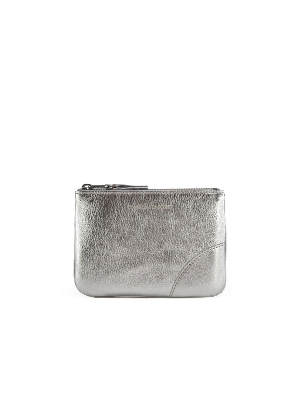 COMME DES GARCONS - Small Leather Zip Pouch - Silver - Front