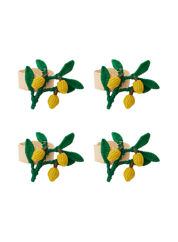 CORO CORA - SET OF FOUR LEMON RAFFIA NAPKIN RINGS - 1